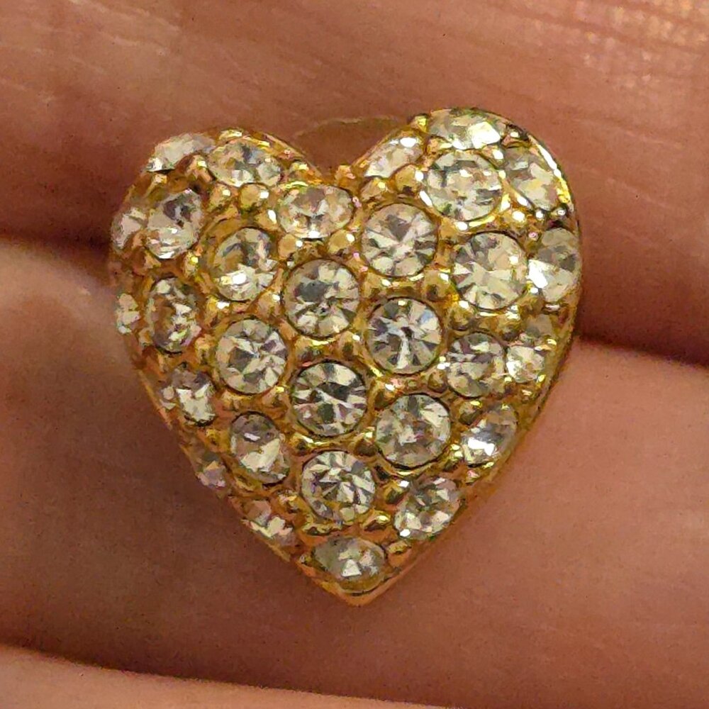 Swarovski Pave Crystal Gold-Tone Heart Stud Earrings - Picture 2 of 9